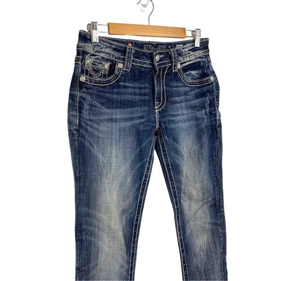 Miss Me Cow hide Crystal Studded Blue Denim JW5915S Boot Cut Stretch Jeans 29 - Picture 5 of 16